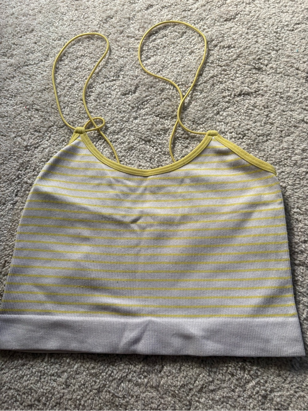 Yellow & White Striped Cropped Tank Top